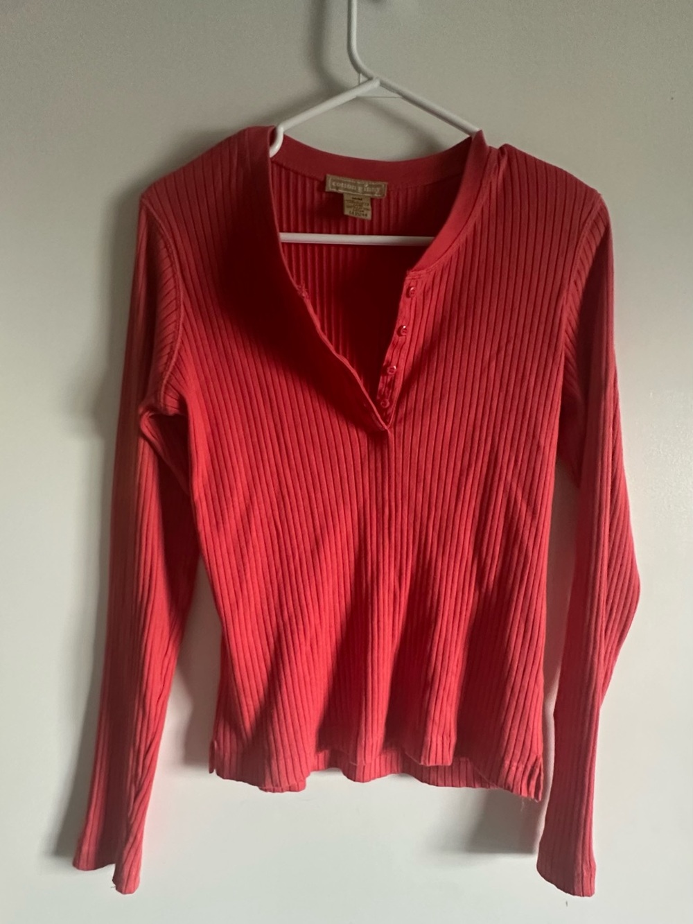 Cozy Long Sleeve Ribbed Henley Top 100% Cotton